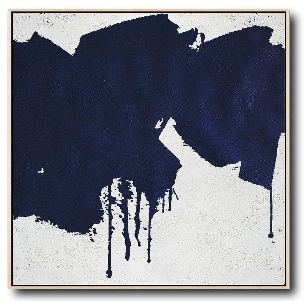 Minimalist Navy Blue And White Painting - Oil Painting Pictures Large